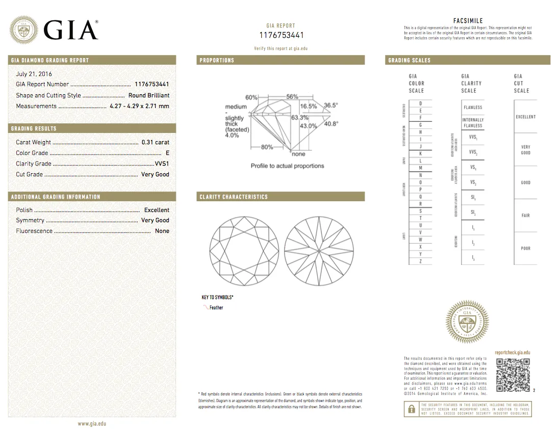 0.31 CT E /VVS1 GIA Certified Natural Round Cut Brilliant Loose Diamond