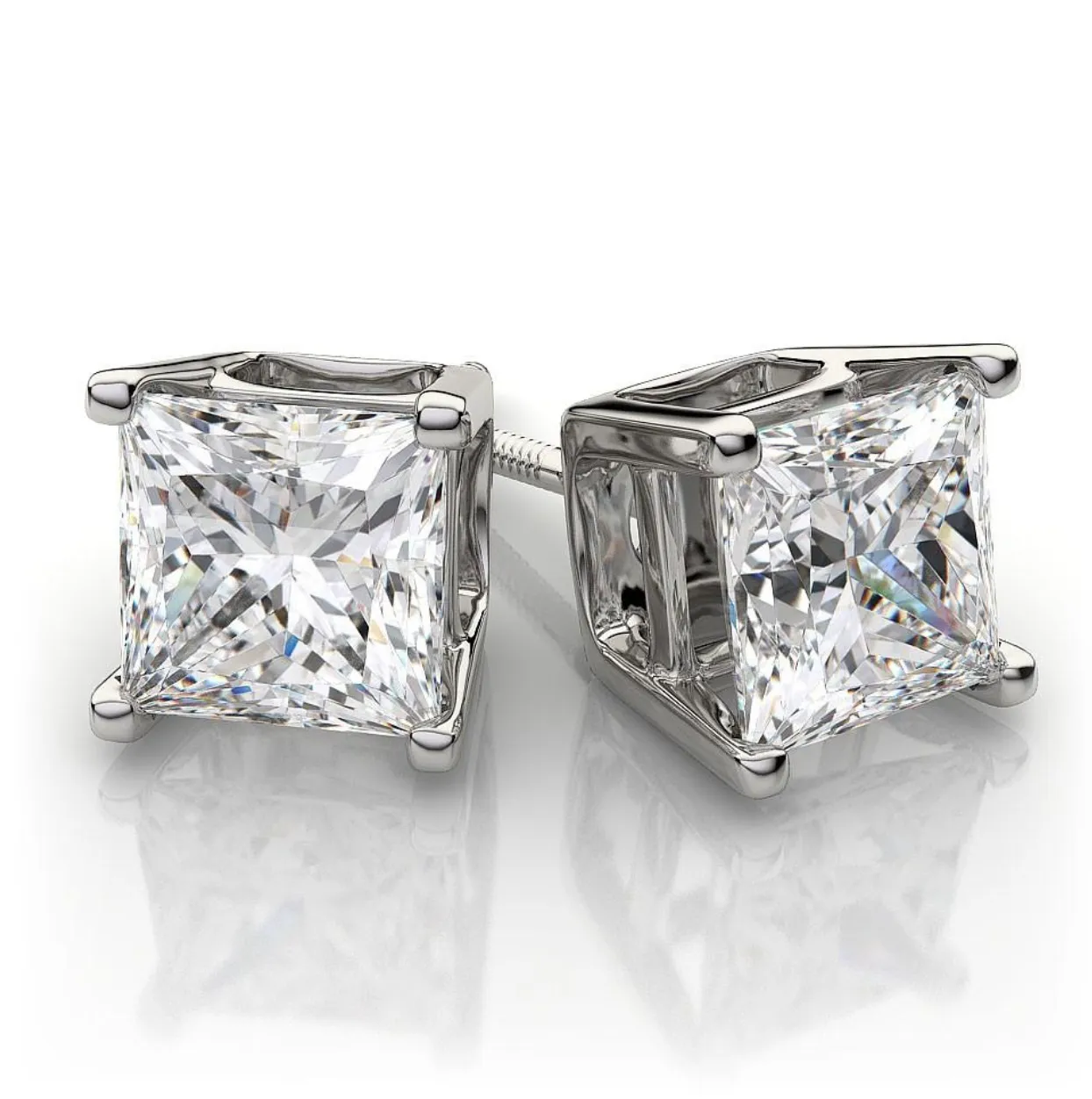 1 CT Diamond Stud Earrings Certified 14k White Gold F Color VVS2 Princess Cut