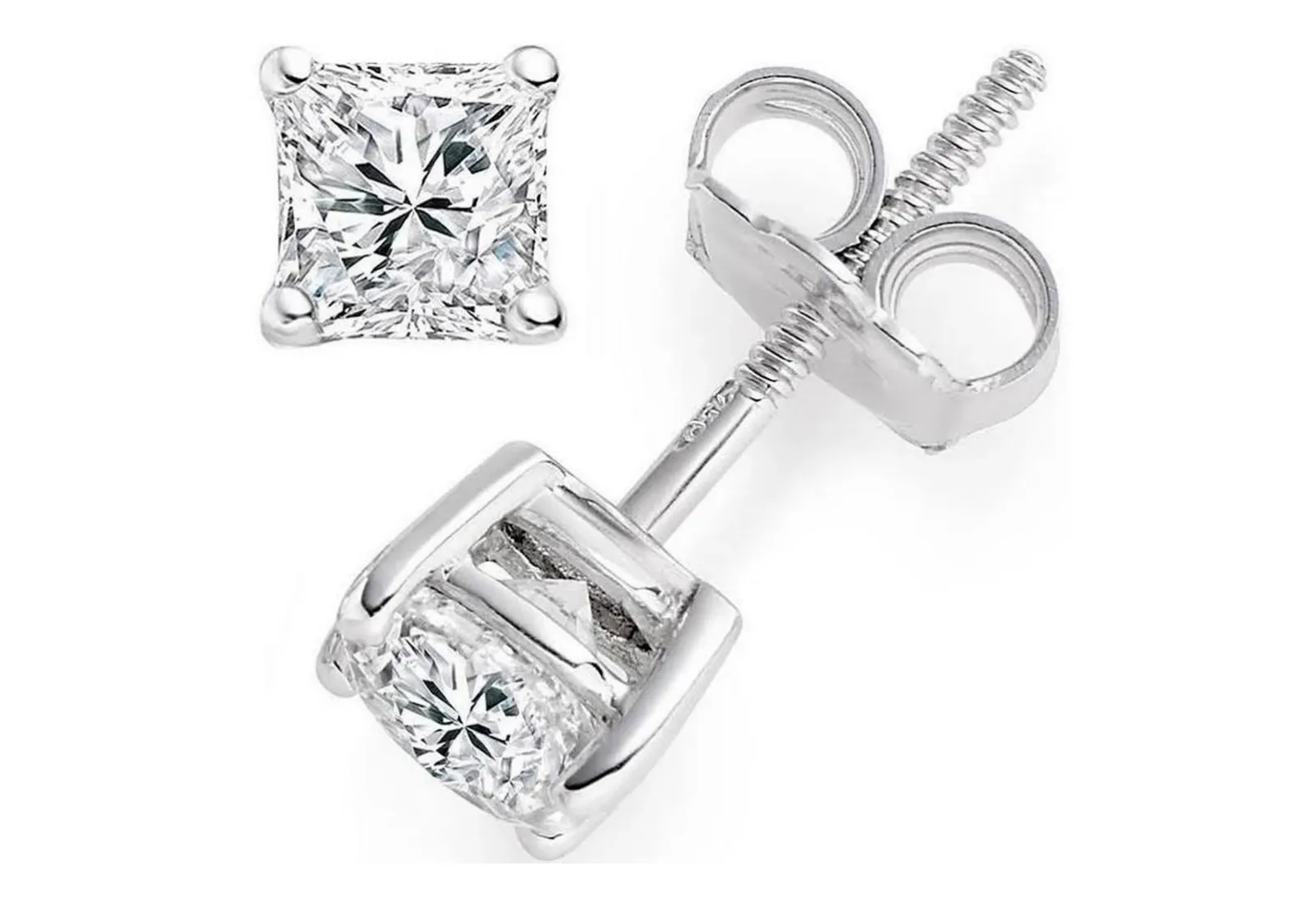 1 CT Diamond Stud Earrings Certified 14k White Gold F Color VVS2 Princess Cut