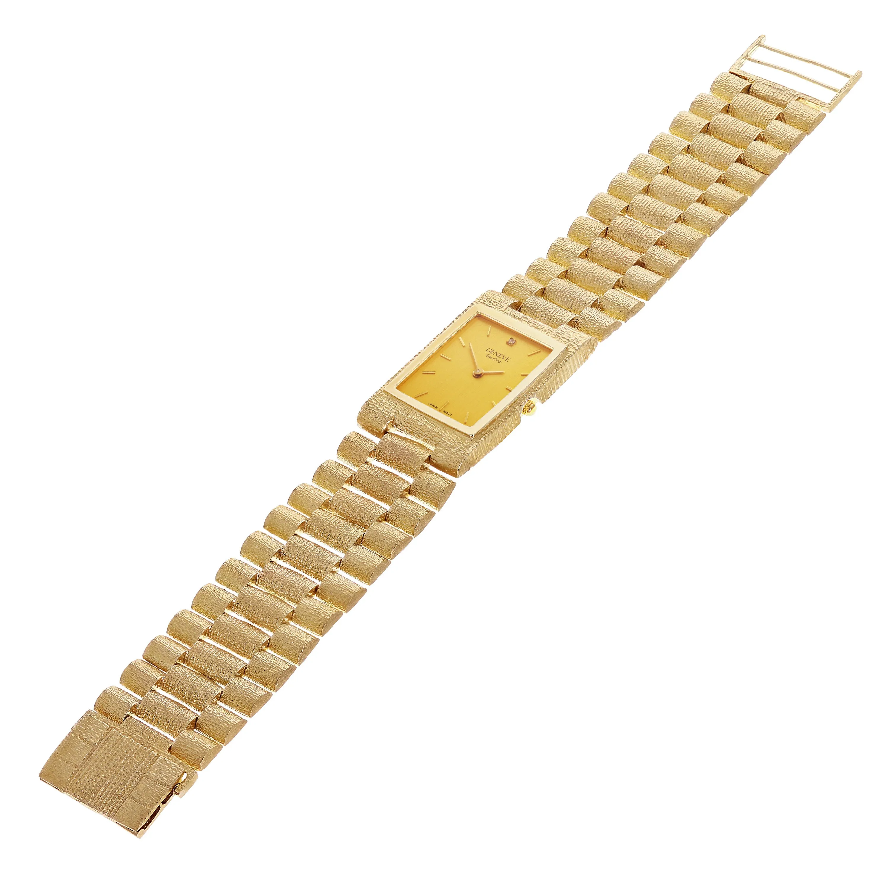 10k Yellow Gold Solid Watch Link Band Geneve w/ Diamond 8-8.5" 26.6mm 63.5 grams