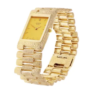 10k Yellow Gold Solid Watch Link Band Geneve w/ Diamond 8-8.5" 26.6mm 63.5 grams