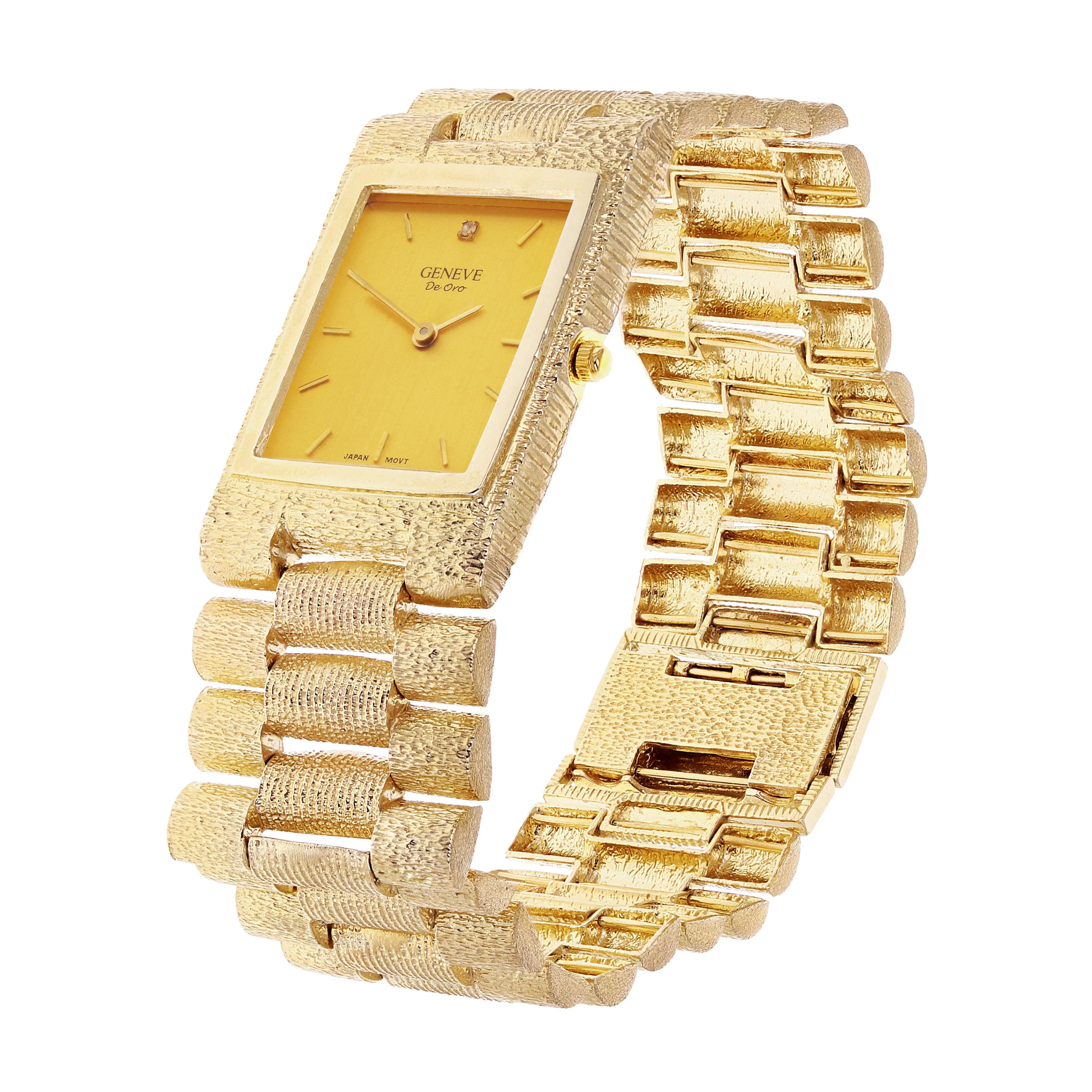 10k Yellow Gold Solid Watch Link Band Geneve w/ Diamond 8-8.5" 26.6mm 63.5 grams