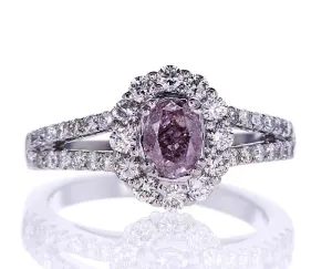 1.39 CT Natural Fancy Purplish Pink Color Diamond Ring GIA Certified Oval Cut