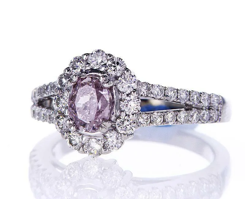 1.39 CT Natural Fancy Purplish Pink Color Diamond Ring GIA Certified Oval Cut