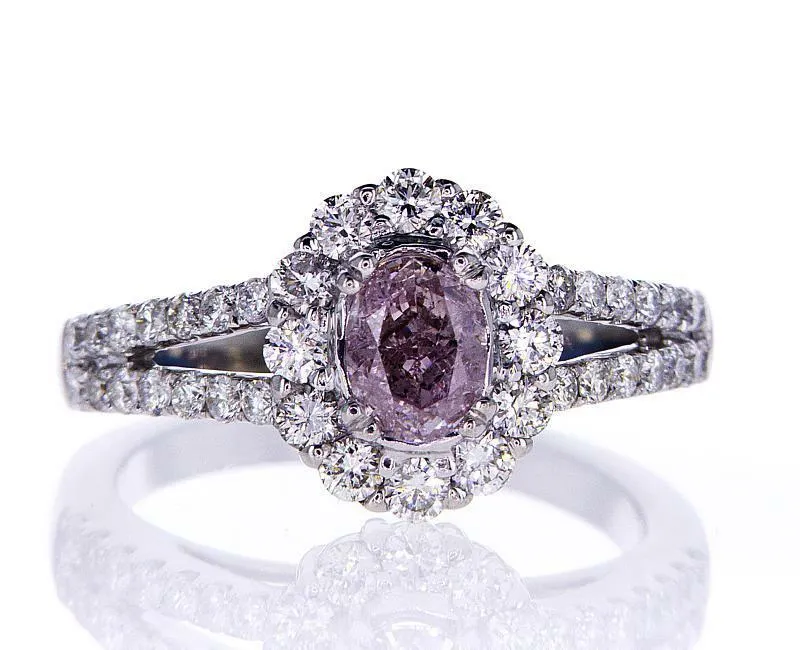 1.39 CT Natural Fancy Purplish Pink Color Diamond Ring GIA Certified Oval Cut