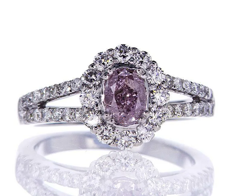 1.39 CT Natural Fancy Purplish Pink Color Diamond Ring GIA Certified Oval Cut