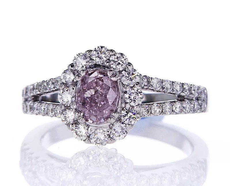 1.39 CT Natural Fancy Purplish Pink Color Diamond Ring GIA Certified Oval Cut