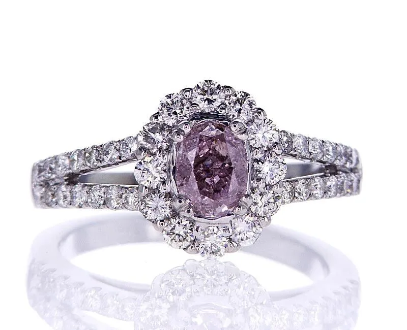 1.39 CT Natural Fancy Purplish Pink Color Diamond Ring GIA Certified Oval Cut