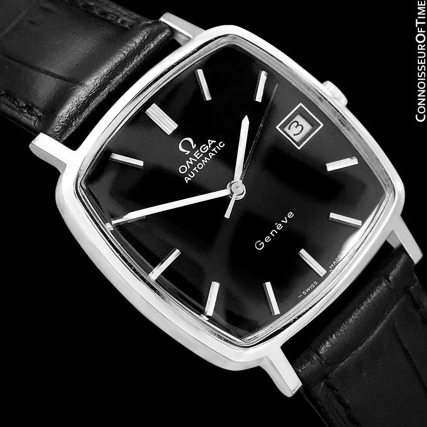 1975 Omega Geneve Vintage Mens Midsize Automatic Watch with Quick-Setting Date - Stainless Steel