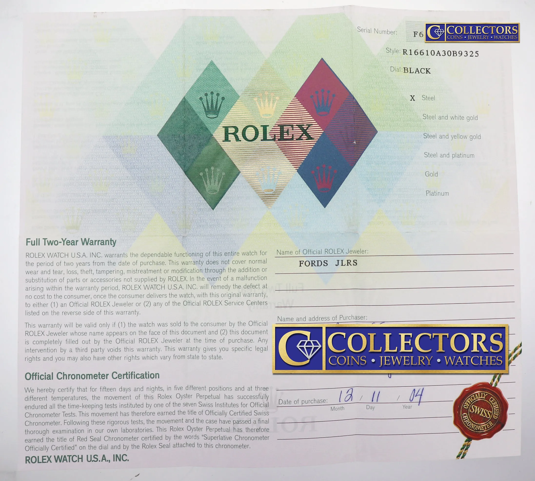 2004 PAPERS PVD Rolex Submariner Date 16610 Steel Black 40mm Dive Watch Box