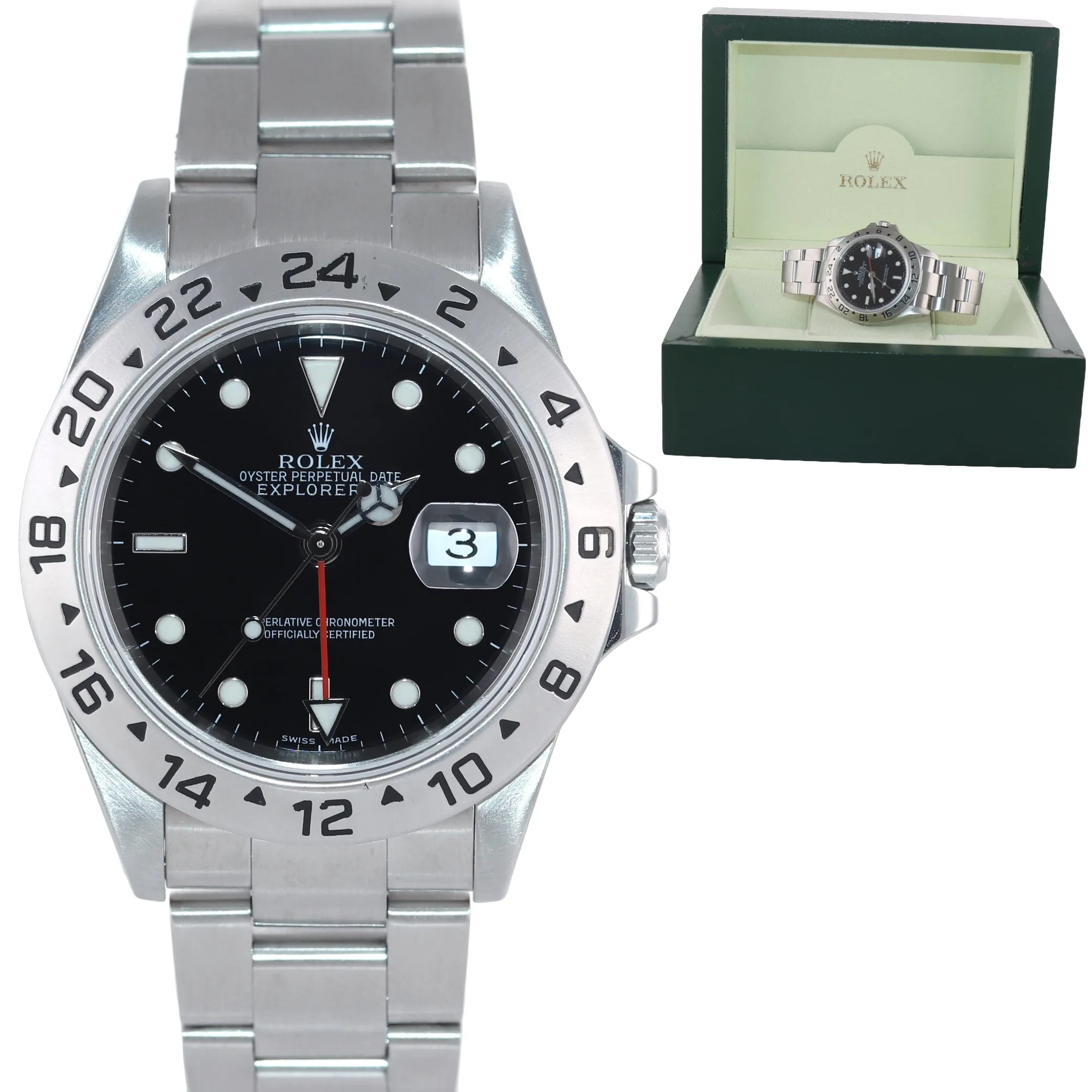 2005 Rolex Explorer II 16570 Stainless Steel Black Dial GMT 40mm No Holes Watch
