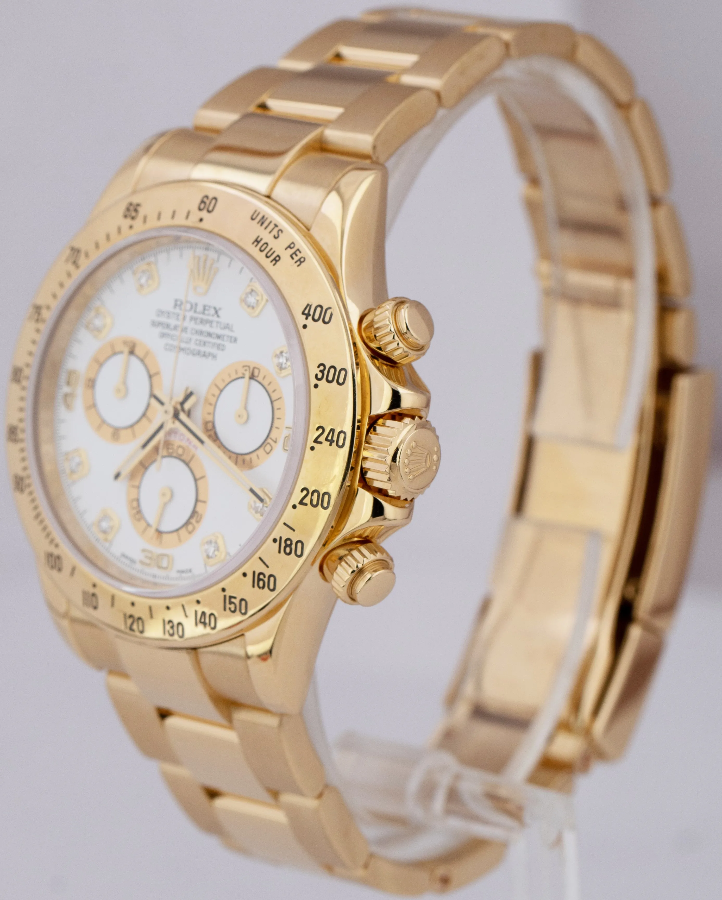 2014 Rolex Daytona 40mm White DIAMOND 18K Gold Chronograph Watch 116528 PAPERS