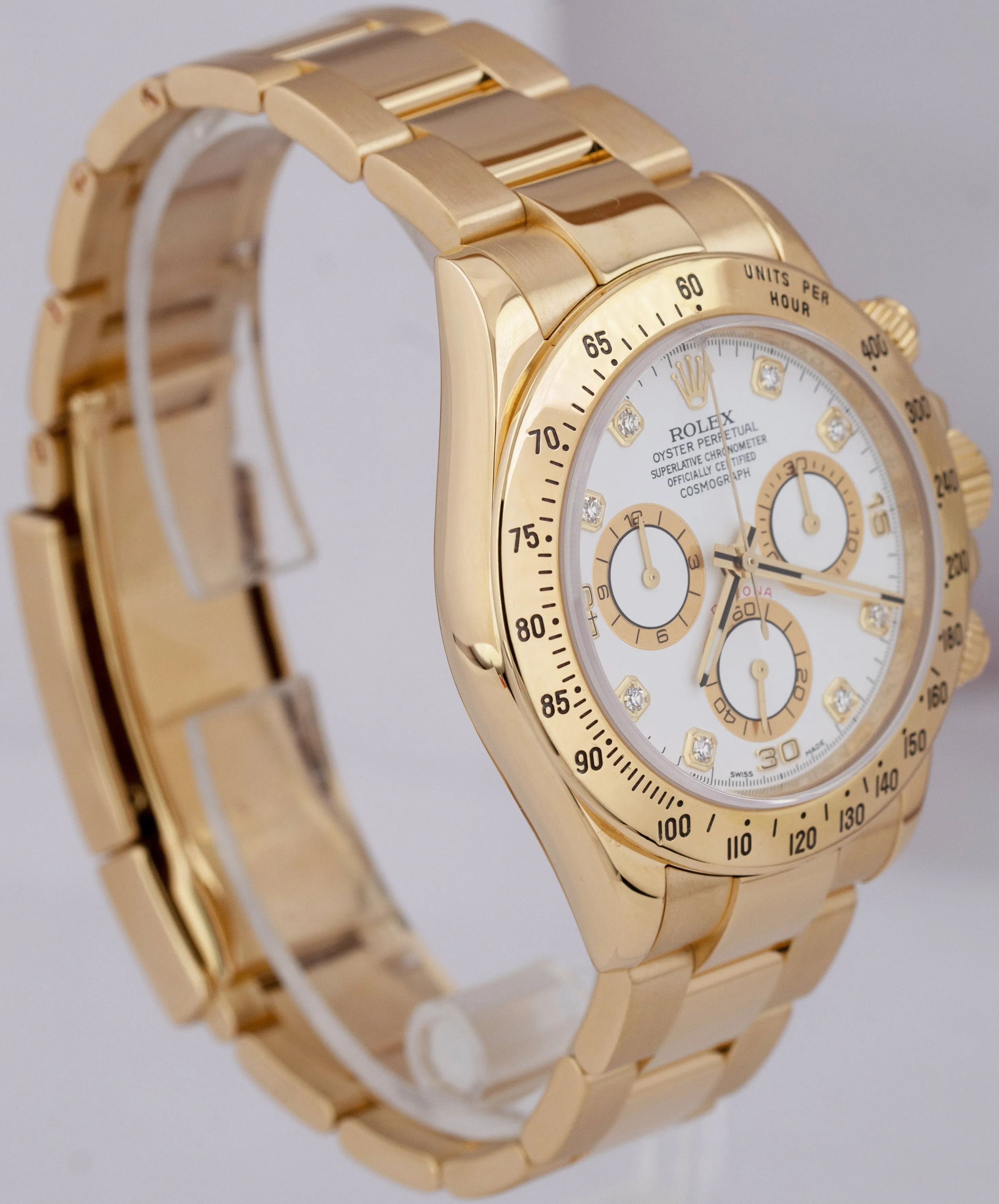 2014 Rolex Daytona 40mm White DIAMOND 18K Gold Chronograph Watch 116528 PAPERS