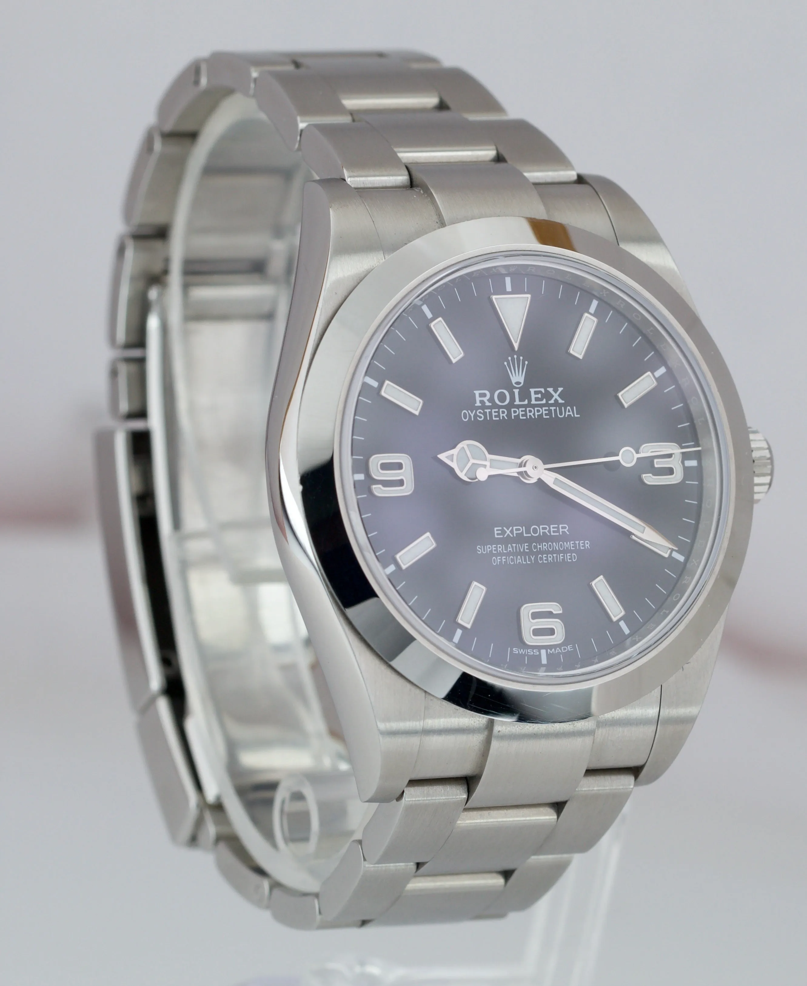 2018 Men's Rolex Explorer I Black FULL LUME 3-6-9 MK2 39mm 214270 Steel Watch