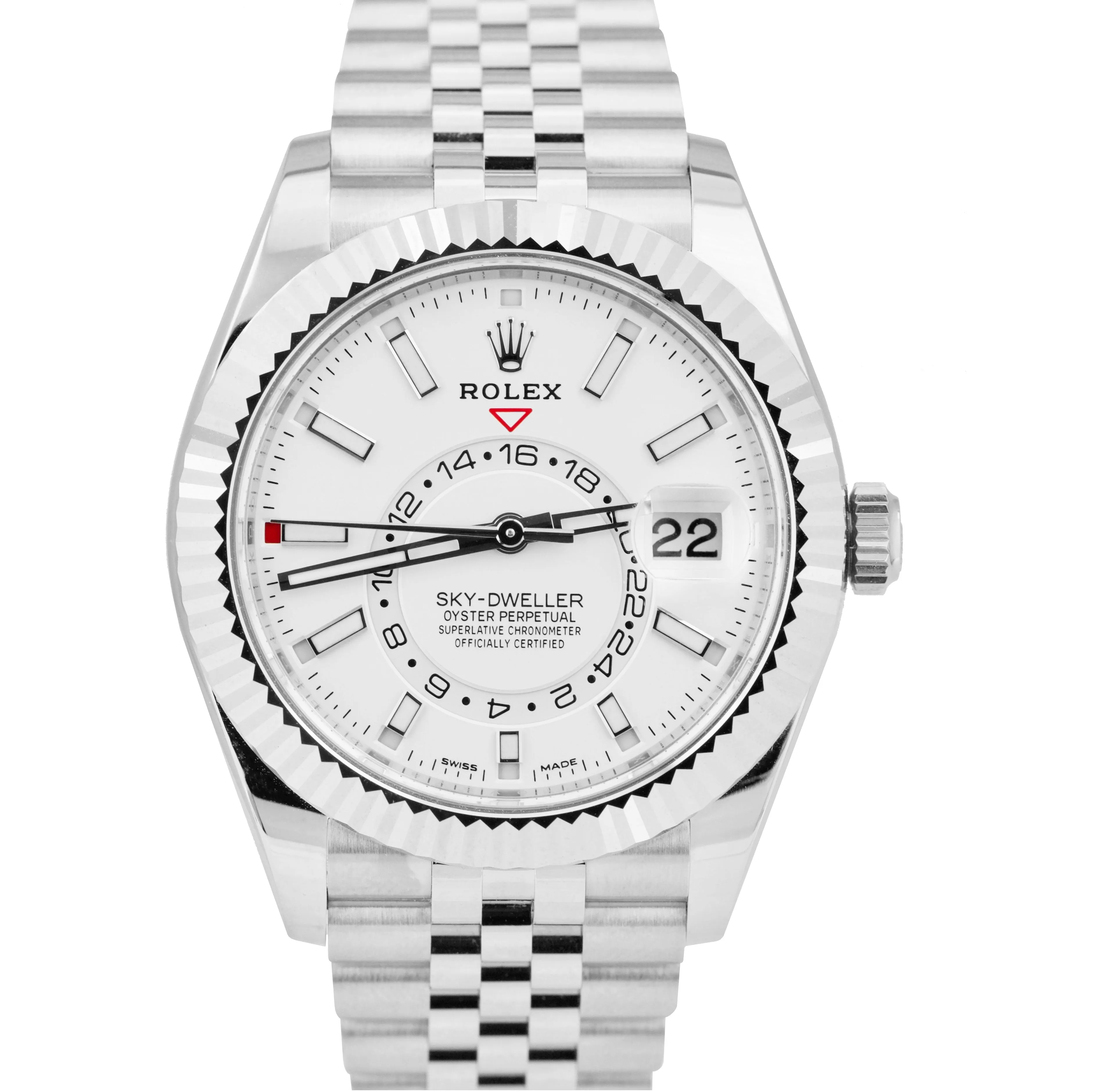 2021 Rolex Sky-Dweller WHITE DAIL 42mm JUBILEE Steel Watch 326934 BOX PAPERS