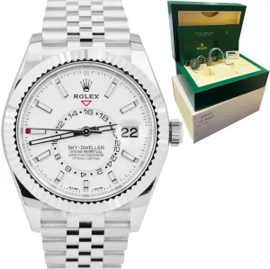 2021 Rolex Sky-Dweller WHITE DAIL 42mm JUBILEE Steel Watch 326934 BOX PAPERS