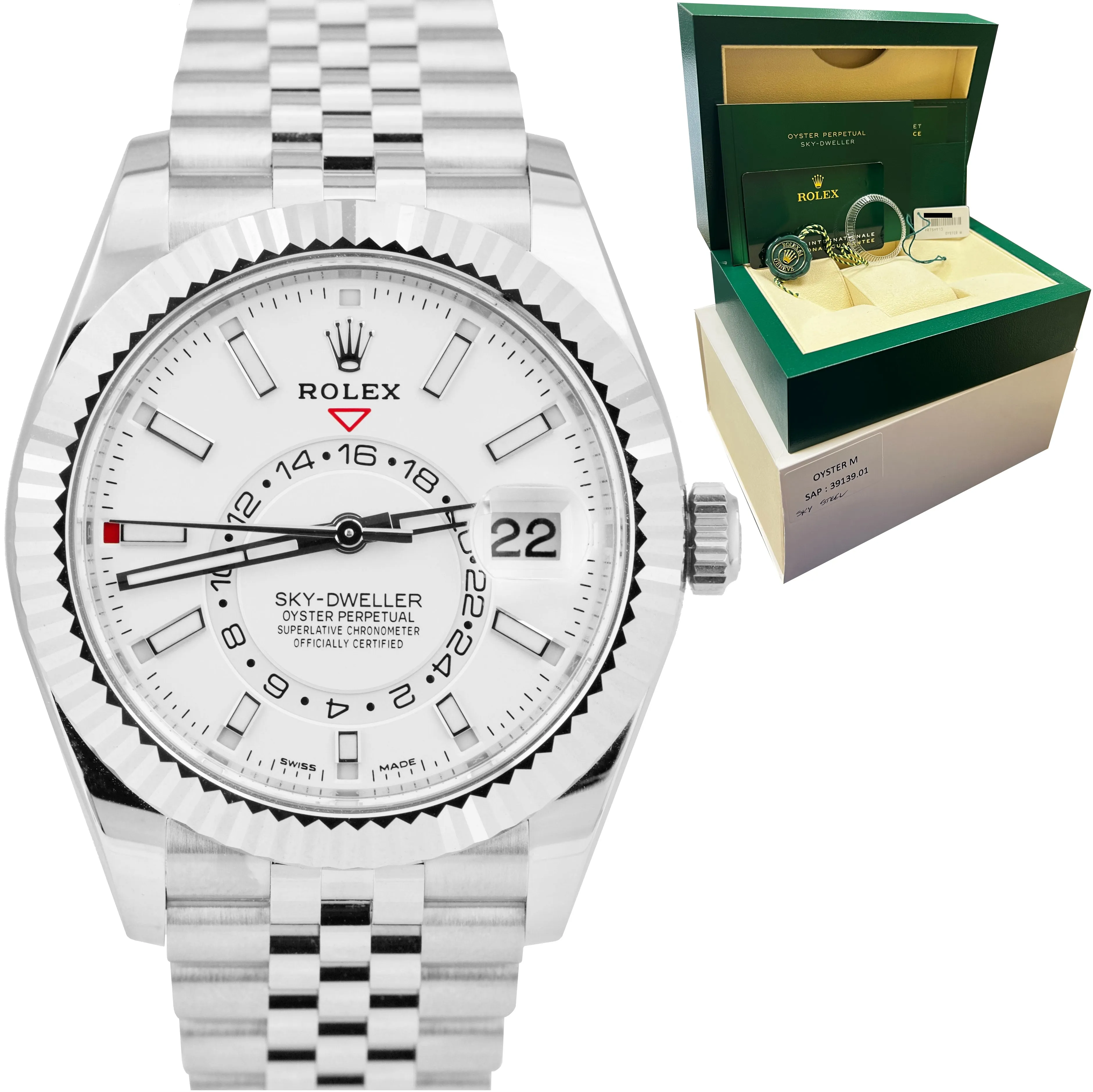 2021 Rolex Sky-Dweller WHITE DAIL 42mm JUBILEE Steel Watch 326934 BOX PAPERS