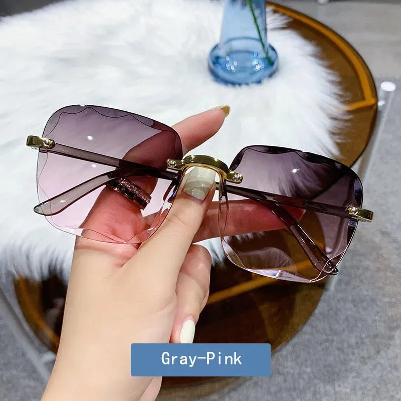 2023 New Rimless Women's Sunglasses Fashion Gradient Lenses Sun glasses Lady Vintage Alloy Legs Classic Designer Shades UV400