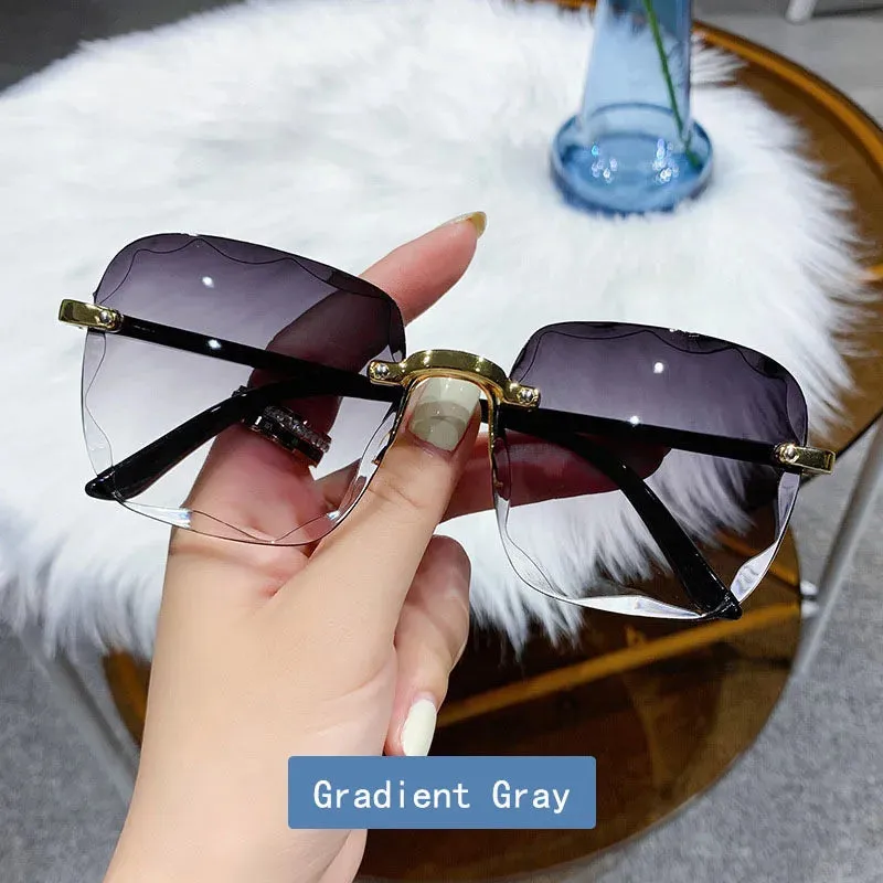 2023 New Rimless Women's Sunglasses Fashion Gradient Lenses Sun glasses Lady Vintage Alloy Legs Classic Designer Shades UV400