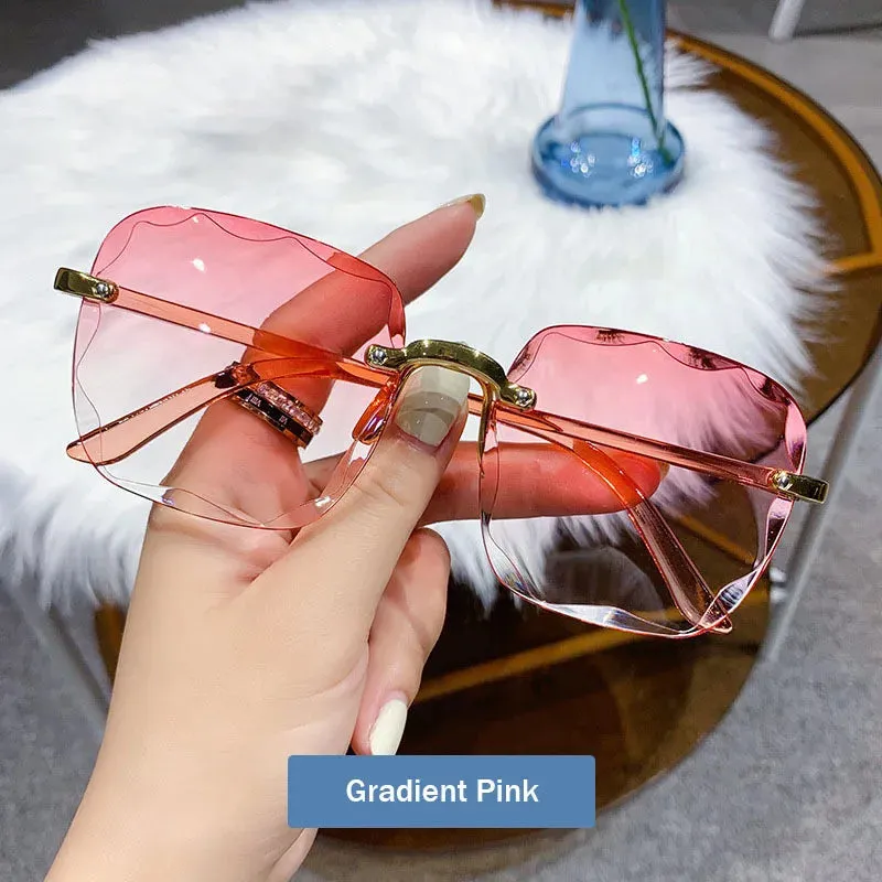 2023 New Rimless Women's Sunglasses Fashion Gradient Lenses Sun glasses Lady Vintage Alloy Legs Classic Designer Shades UV400
