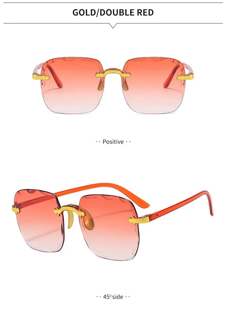 2023 New Rimless Women's Sunglasses Fashion Gradient Lenses Sun glasses Lady Vintage Alloy Legs Classic Designer Shades UV400