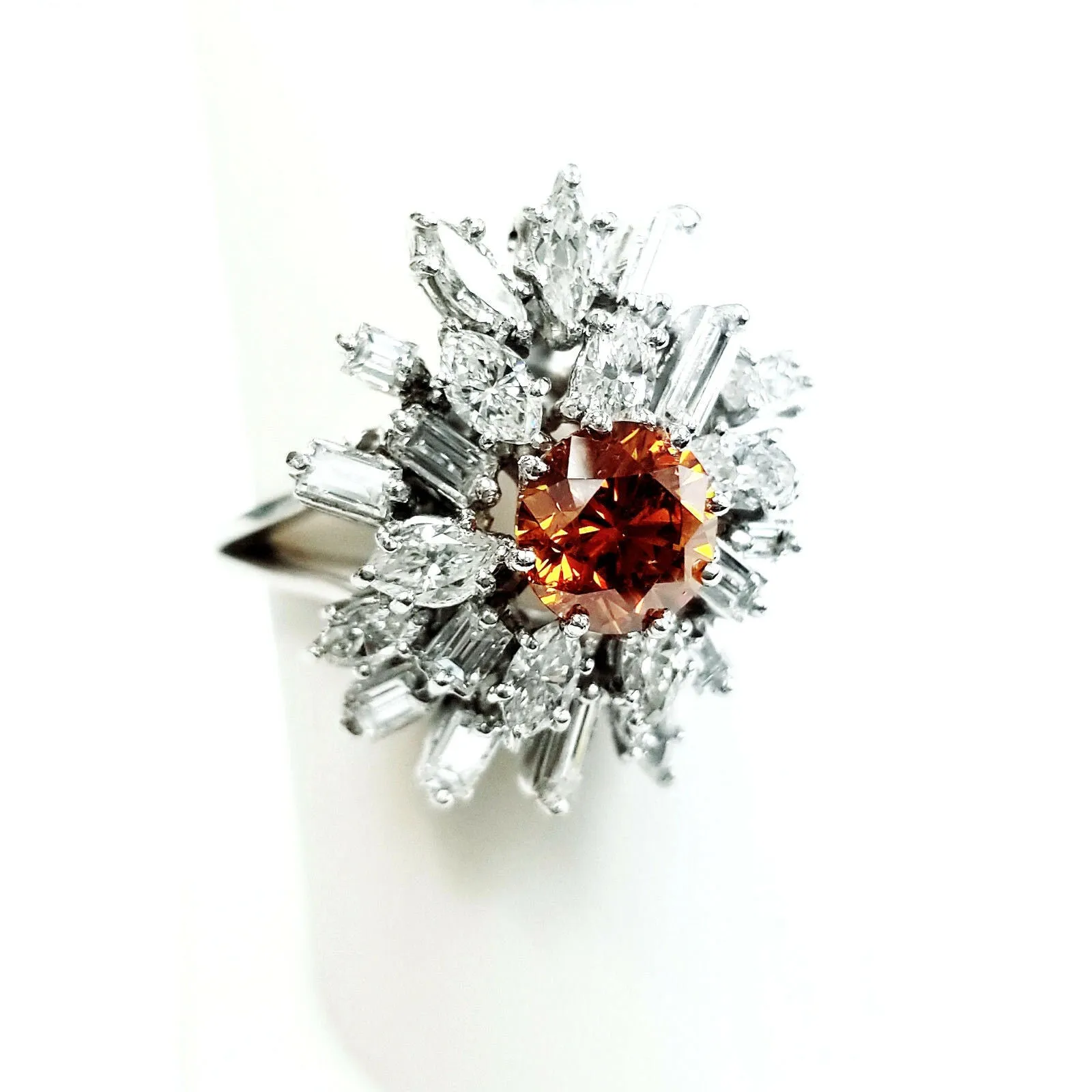 3.66 CT GIA Certified Natural Rare Fancy ORANGE Round Mix Cut Diamond Ring