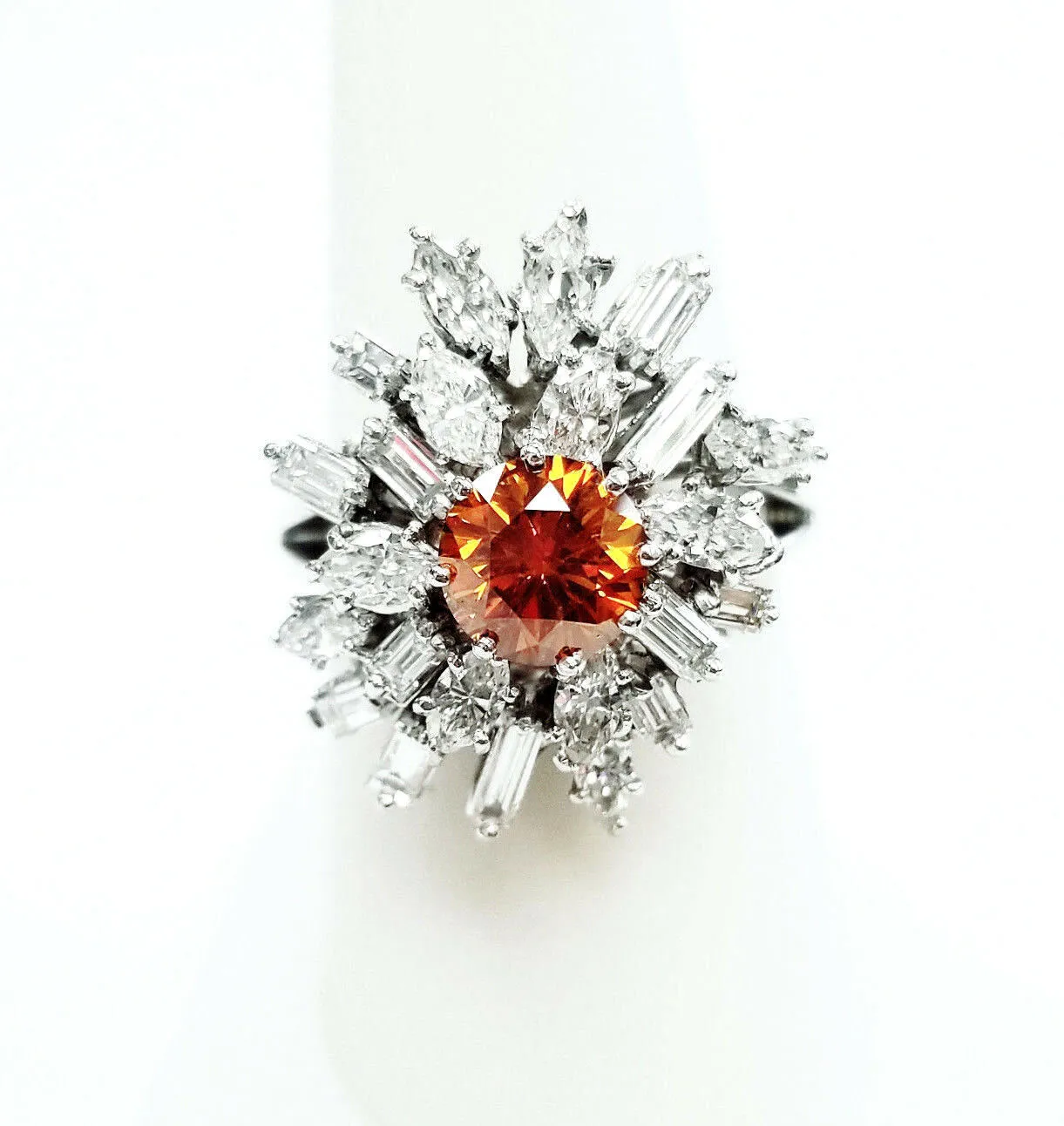 3.66 CT GIA Certified Natural Rare Fancy ORANGE Round Mix Cut Diamond Ring