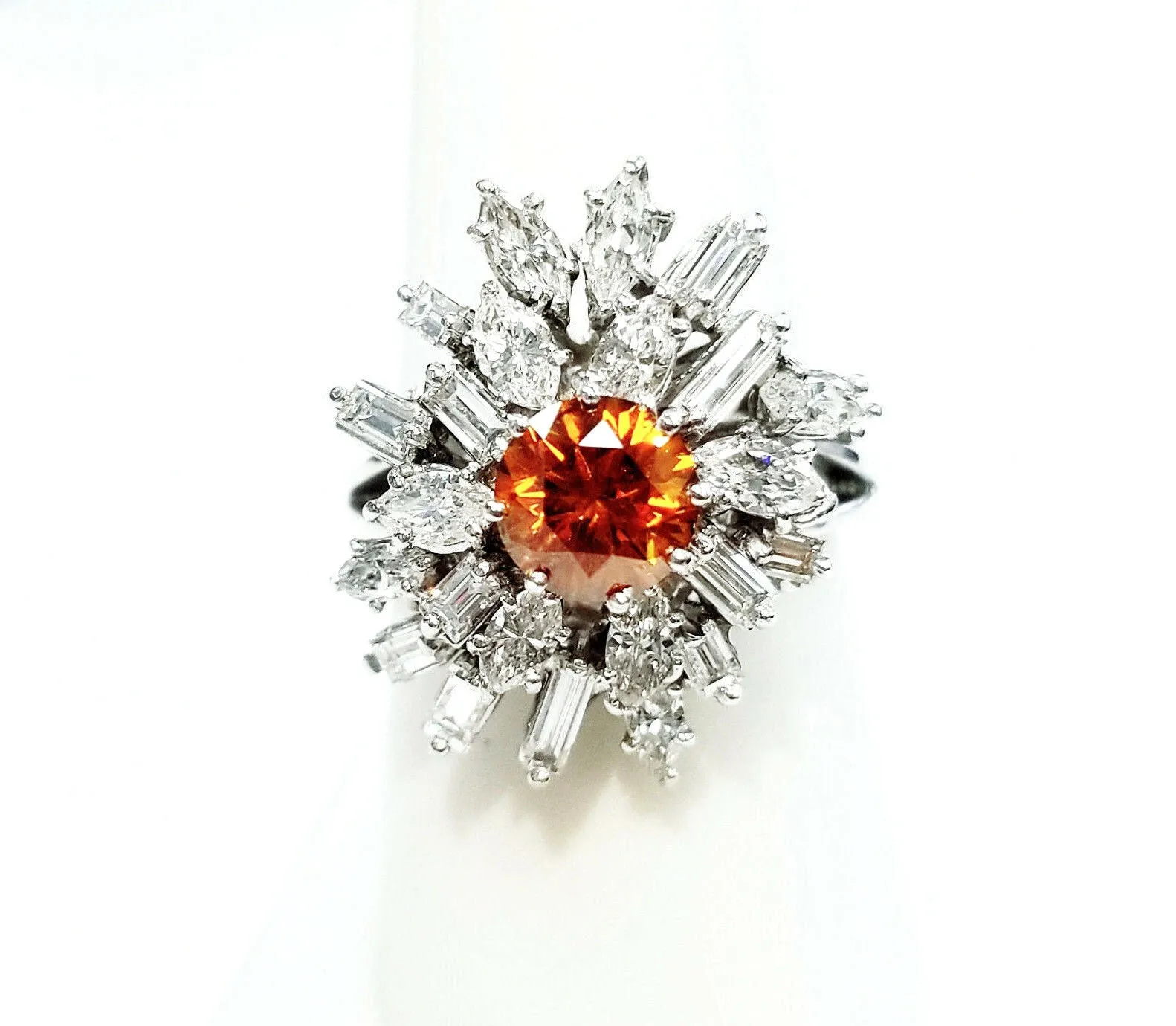 3.66 CT GIA Certified Natural Rare Fancy ORANGE Round Mix Cut Diamond Ring