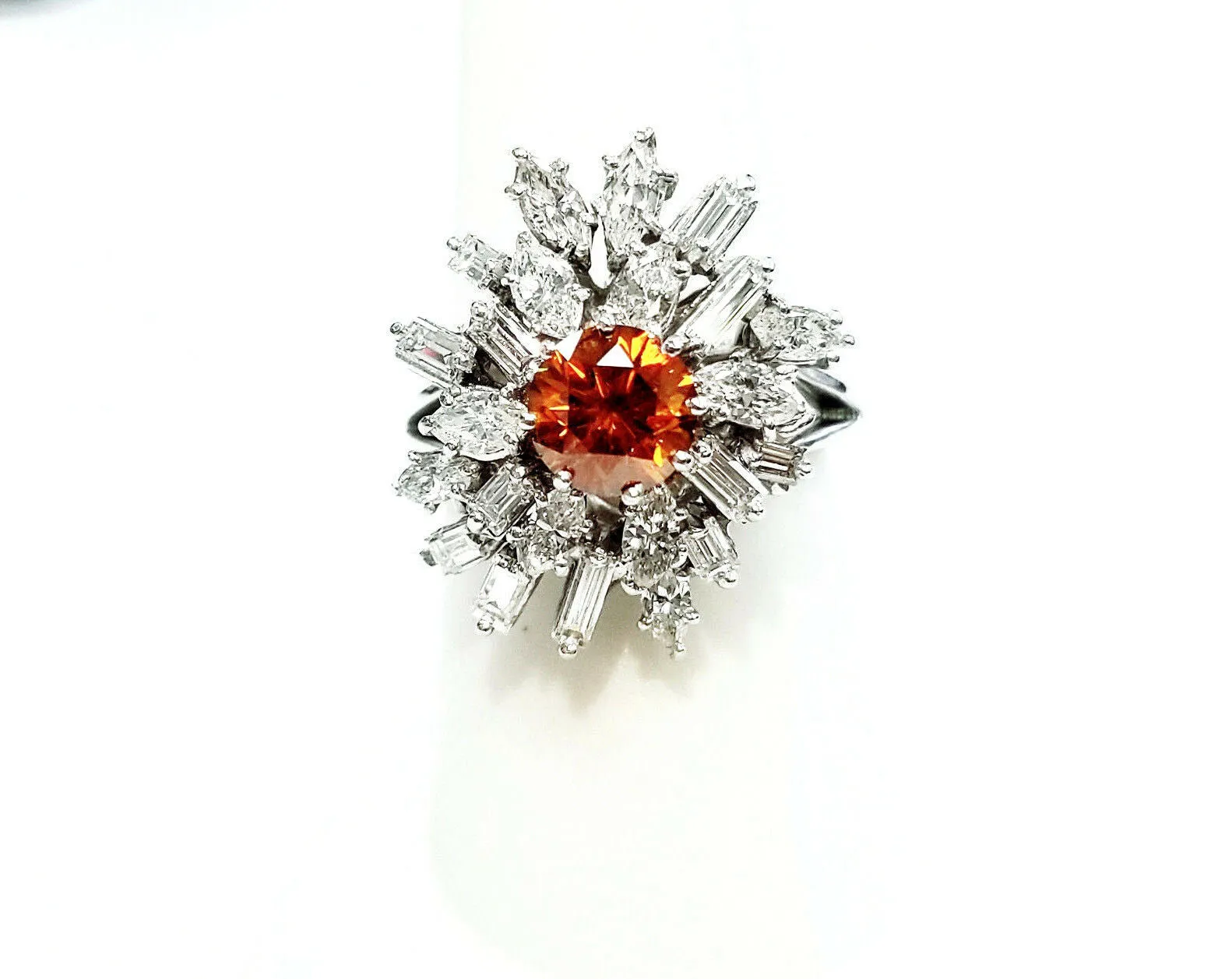 3.66 CT GIA Certified Natural Rare Fancy ORANGE Round Mix Cut Diamond Ring