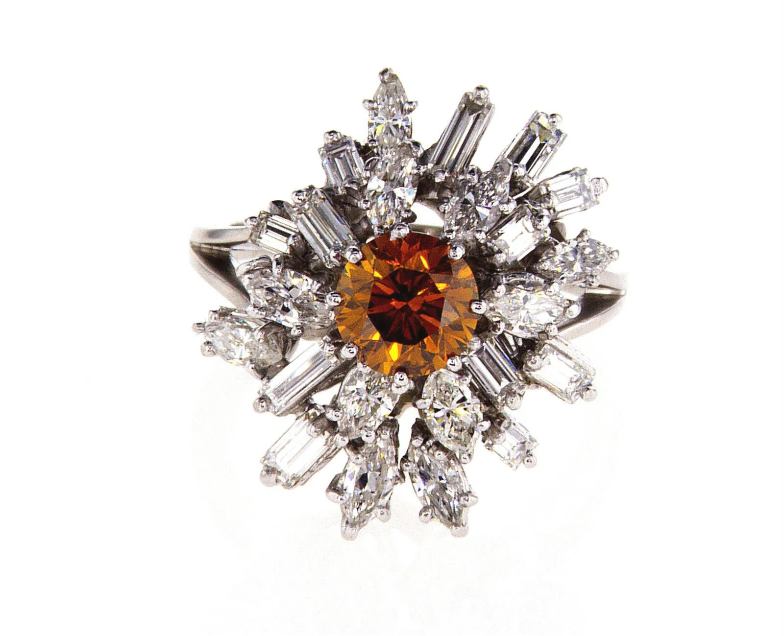 3.66 CT GIA Certified Natural Rare Fancy ORANGE Round Mix Cut Diamond Ring