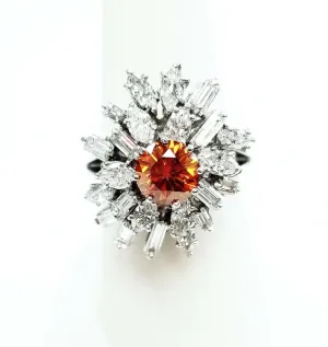 3.66 CT GIA Certified Natural Rare Fancy ORANGE Round Mix Cut Diamond Ring
