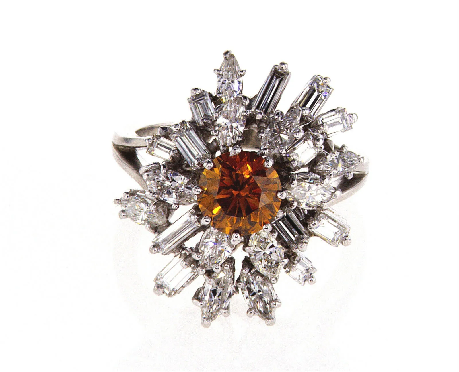 3.66 CT GIA Certified Natural Rare Fancy ORANGE Round Mix Cut Diamond Ring