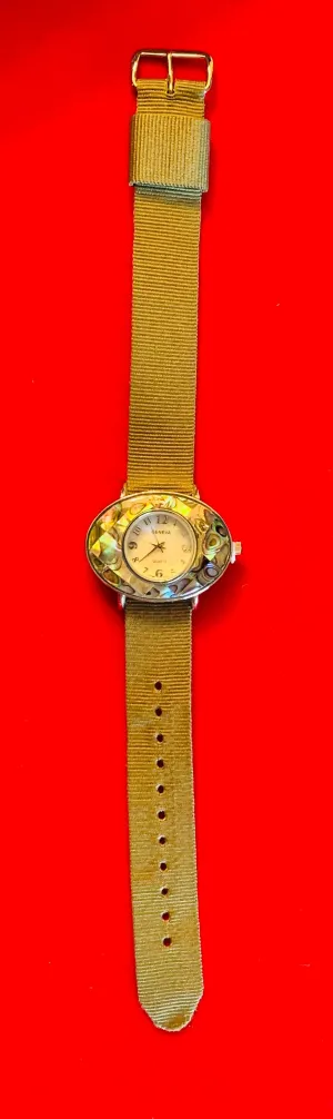 Abalone Watch with Extra Long Green Nylon Band  #12095