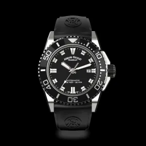 ARMAND NICOLET JS9-44 MEN'S AUTOMATIC BLACK RUBBER STRAP BLACK DIAL WATCH