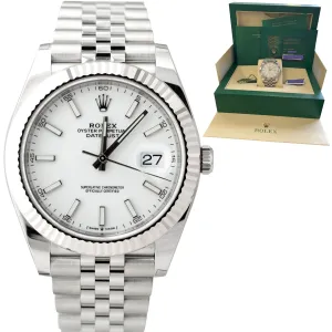 AUGUST 2022 Rolex DateJust 41 White 41mm Stainless 18K Jubilee Watch 126334 B P