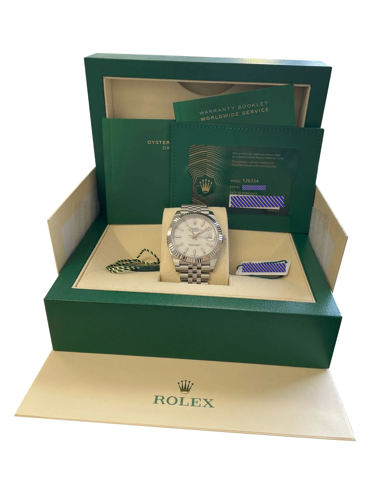 AUGUST 2022 Rolex DateJust 41 White 41mm Stainless 18K Jubilee Watch 126334 B P