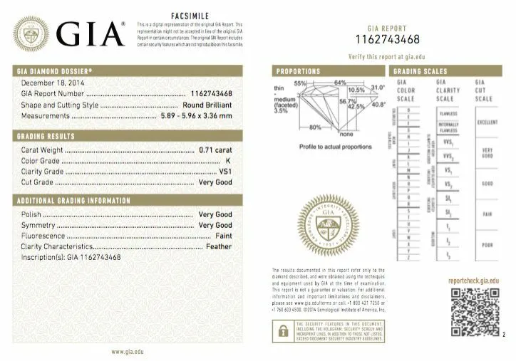 Beautiful 3/4 CT K VS1 Natural Loose Diamond GIA Certified Round Cut Brilliant