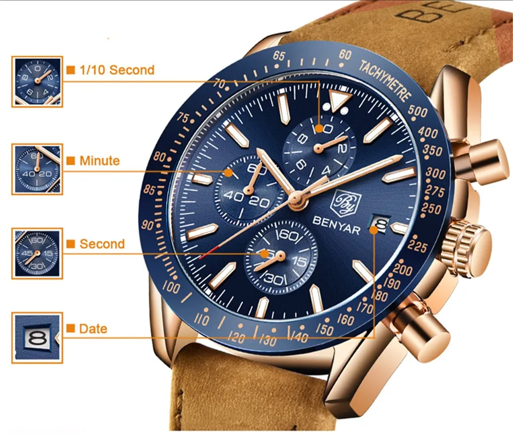 BENYAR Men’s Watch Chronograph Waterproof Sport Fashion Quartz Military Watch Relogio Masculino