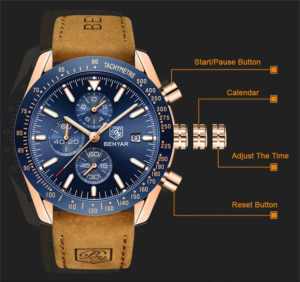 BENYAR Men’s Watch Chronograph Waterproof Sport Fashion Quartz Military Watch Relogio Masculino