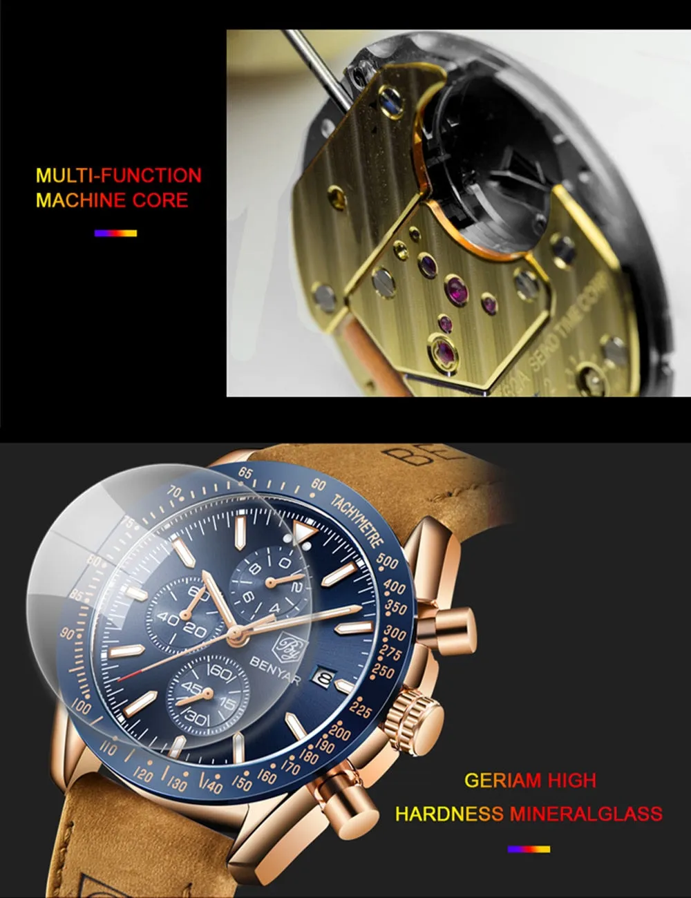 BENYAR Men’s Watch Chronograph Waterproof Sport Fashion Quartz Military Watch Relogio Masculino