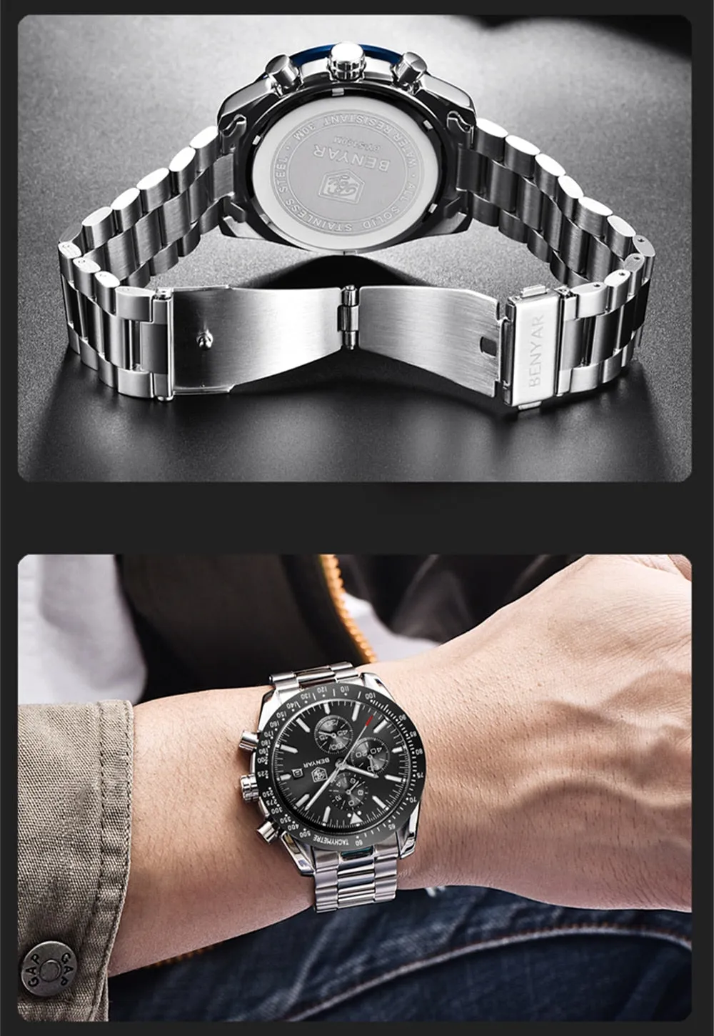 BENYAR Men’s Watch Chronograph Waterproof Sport Fashion Quartz Military Watch Relogio Masculino
