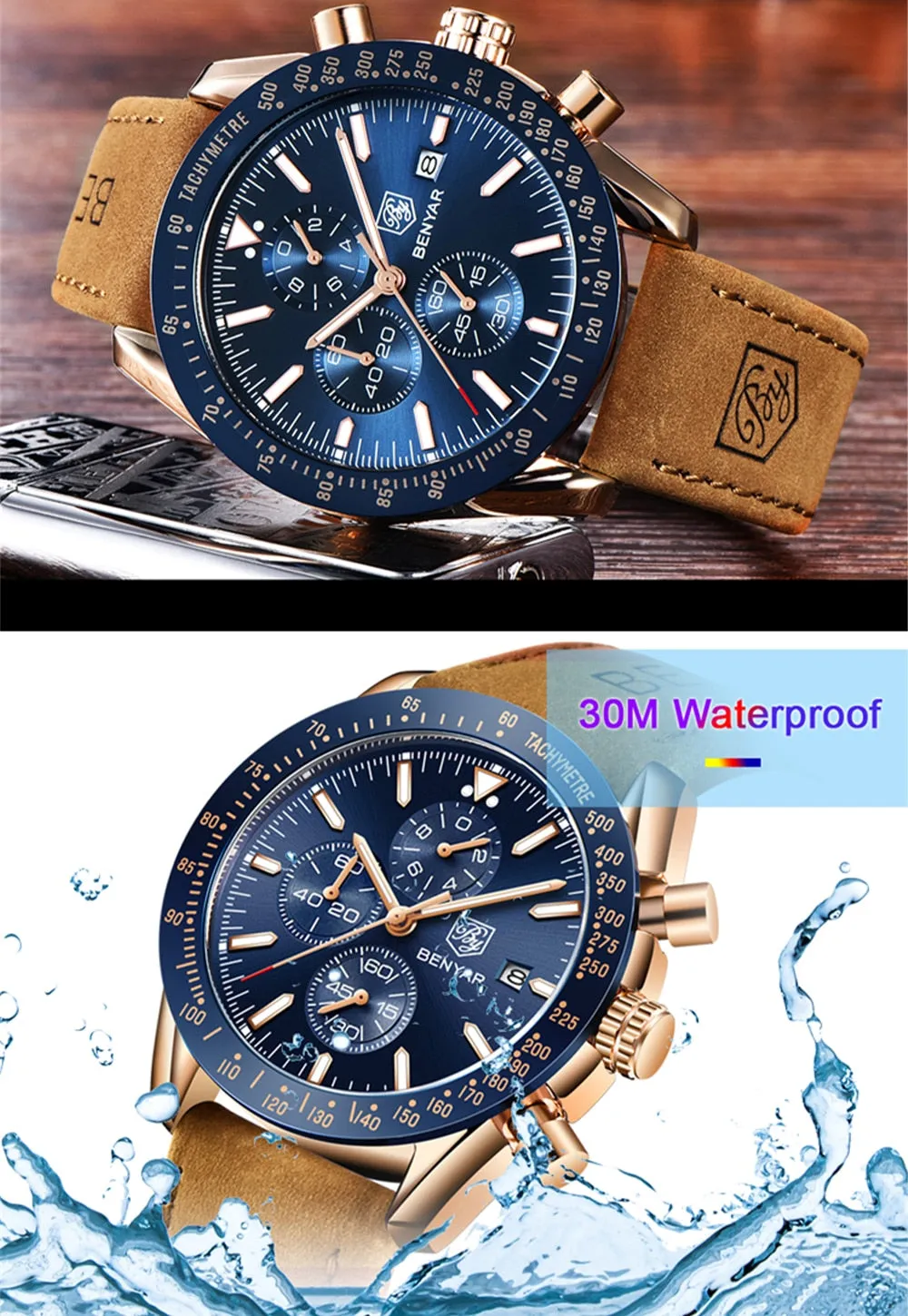 BENYAR Men’s Watch Chronograph Waterproof Sport Fashion Quartz Military Watch Relogio Masculino