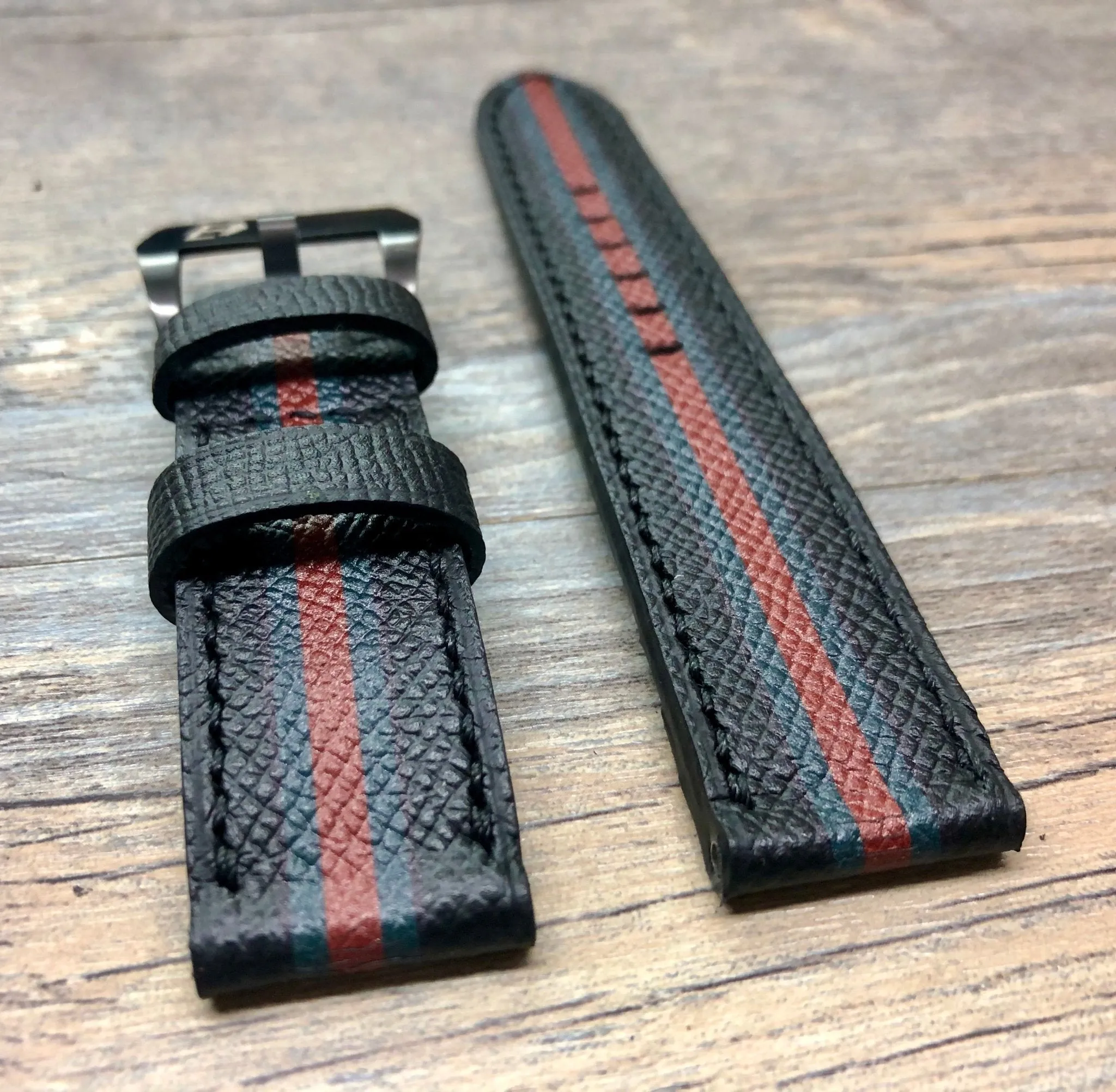 Black Epsom Leather Watch Strap 24mm, 26mm Leather Watch Band, Personalise Wrist watches band replacement, Easter Gift Idea for Boyfriend
