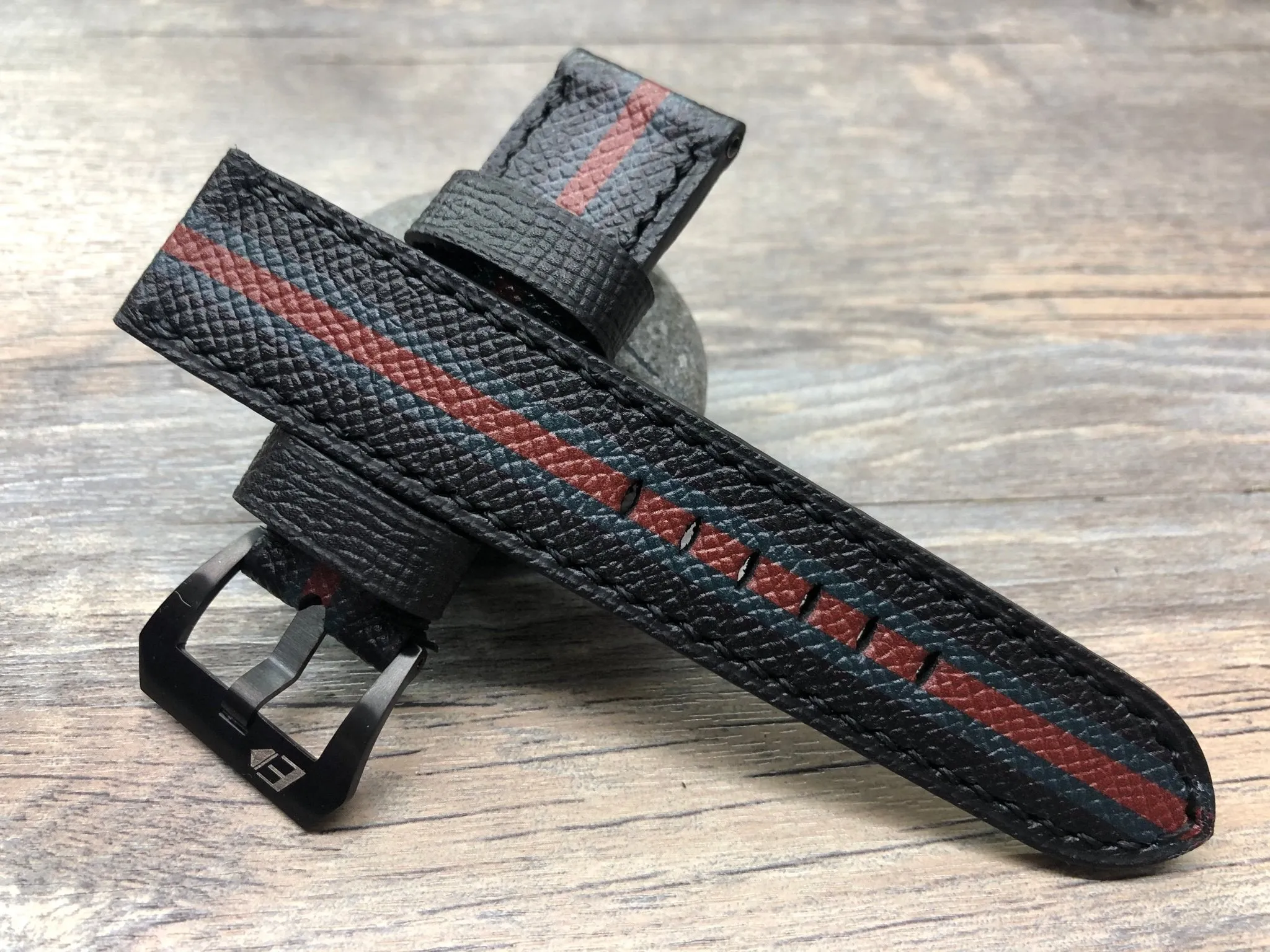Black Epsom Leather Watch Strap 24mm, 26mm Leather Watch Band, Personalise Wrist watches band replacement, Easter Gift Idea for Boyfriend