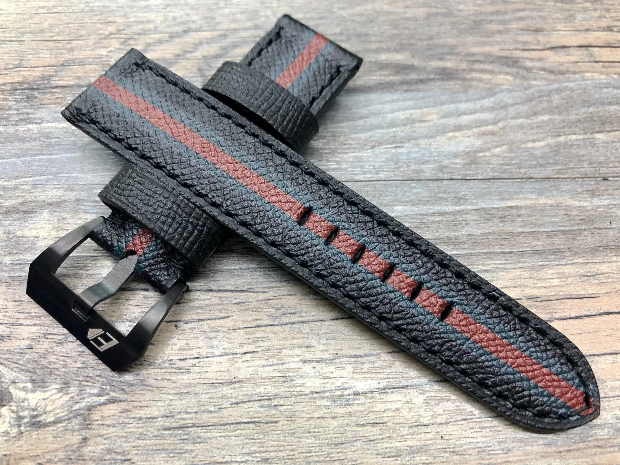 Black Epsom Leather Watch Strap 24mm, 26mm Leather Watch Band, Personalise Wrist watches band replacement, Easter Gift Idea for Boyfriend