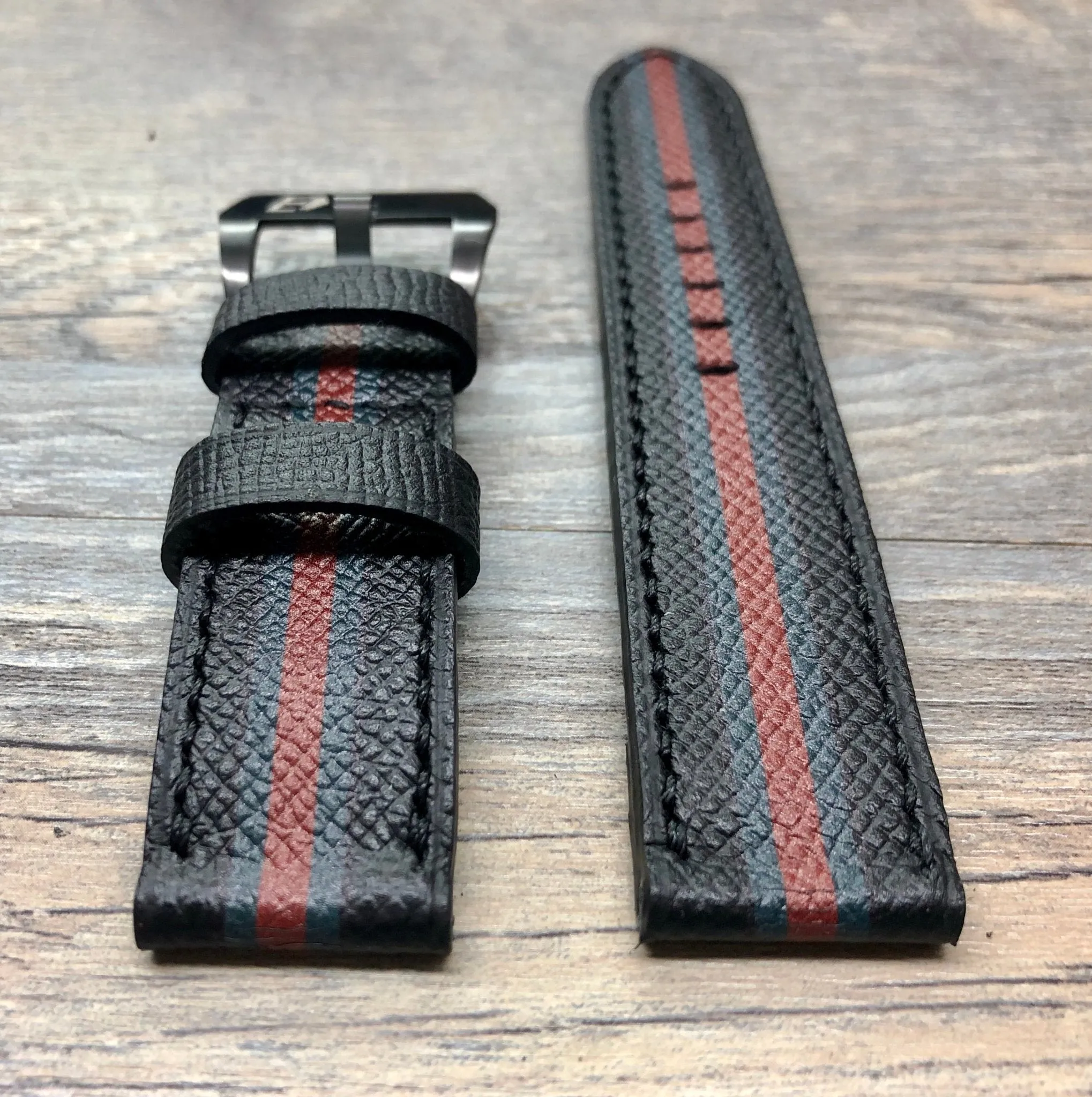 Black Epsom Leather Watch Strap 24mm, 26mm Leather Watch Band, Personalise Wrist watches band replacement, Easter Gift Idea for Boyfriend