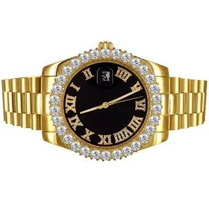 Black Roman Dial Stainless Steel 41mm Solitaire Bezel Watch