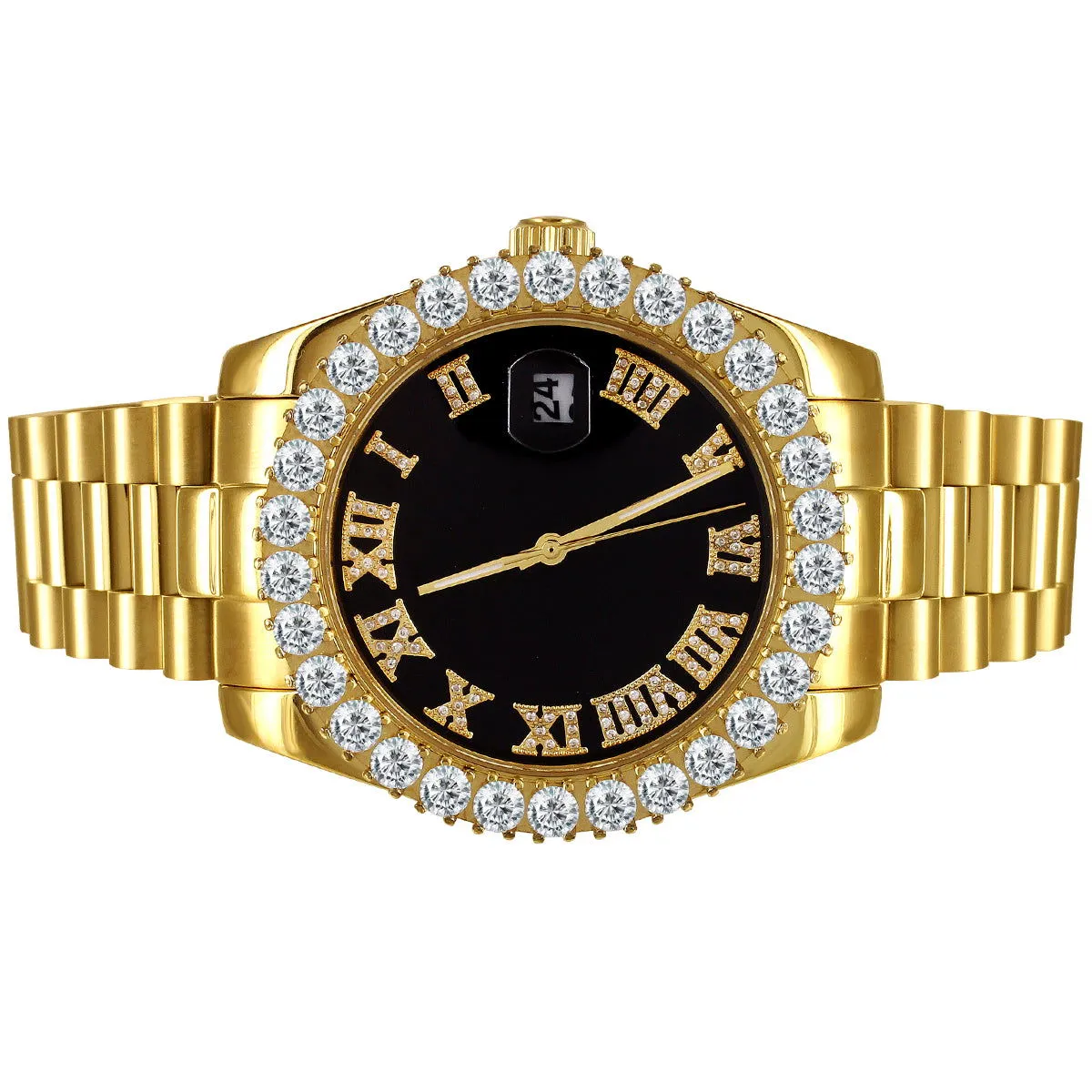 Black Roman Dial Stainless Steel 41mm Solitaire Bezel Watch