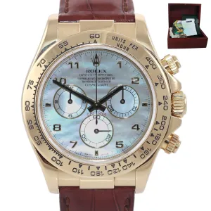 BOX PAPERS Rolex Daytona MOP Mother of Pearl 116518 Leather Yellow Gold Watch