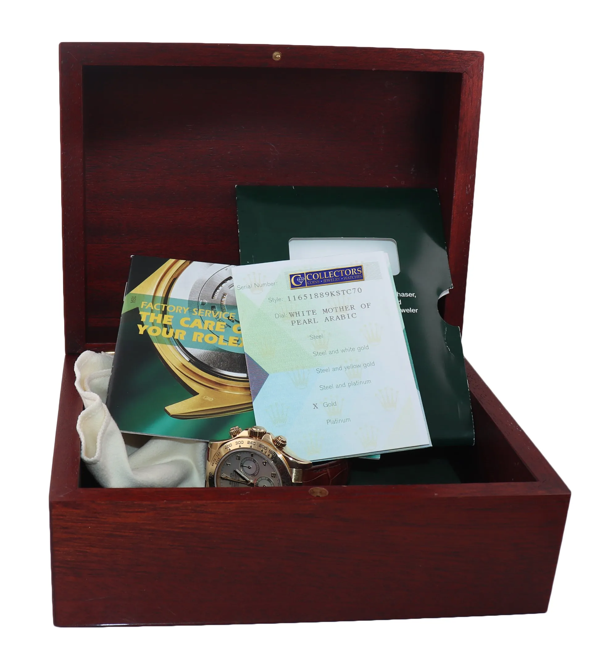 BOX PAPERS Rolex Daytona MOP Mother of Pearl 116518 Leather Yellow Gold Watch